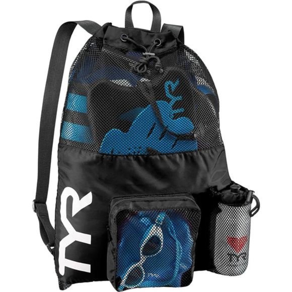 Big Mesh Mummy Backpack for Swim, Gym and Workout Gear, Black, 40-Liter Capacity